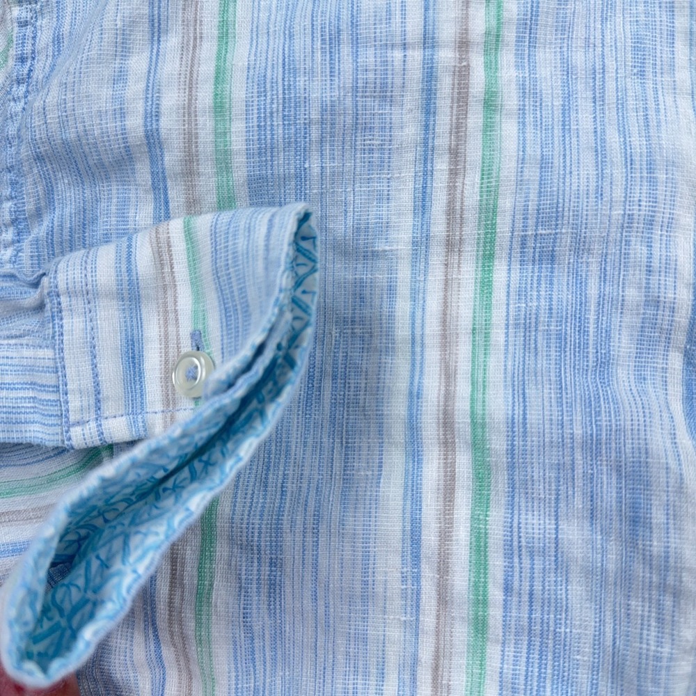 Tommy Bahama Shirt Men Large Blue Barbados Breeze Linen Blend Button Up Pocket * - Picture 6 of 13